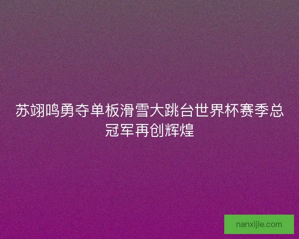 苏翊鸣勇夺单板滑雪大跳台世界杯赛季总冠军再创辉煌